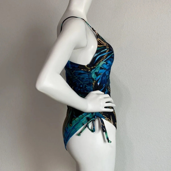 Tropical Print One Piece Ruched Sides Swimsuit Size Large - Picture 5 of 5